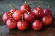 a group of cherries on a table