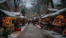 a street with tents and people walking down it