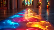 a colorful light on the floor