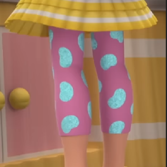 cartoon legs in pink and yellow polka dot leggings