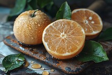 a cut oranges on a cutting board