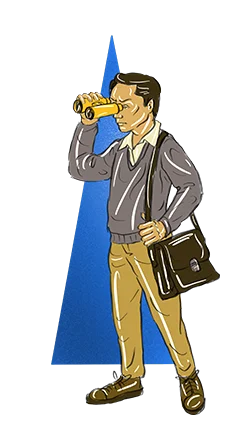 a cartoon of a man looking through a yellow binoculars