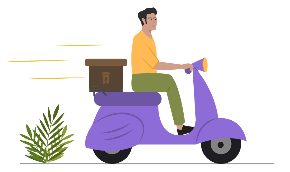 a man riding a purple scooter