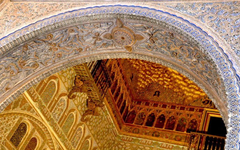 a ornate ceiling with a gold and blue design
