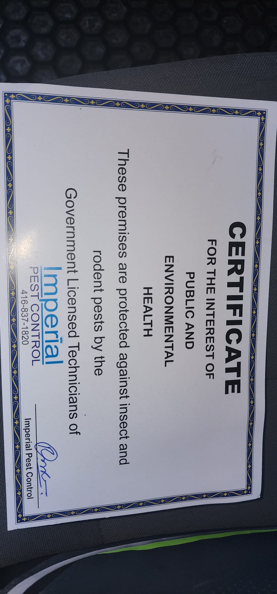 a certificate with text on it