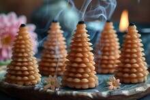 a group of candles with smoke coming out of them