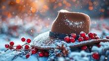 a hat with berries and pine cones