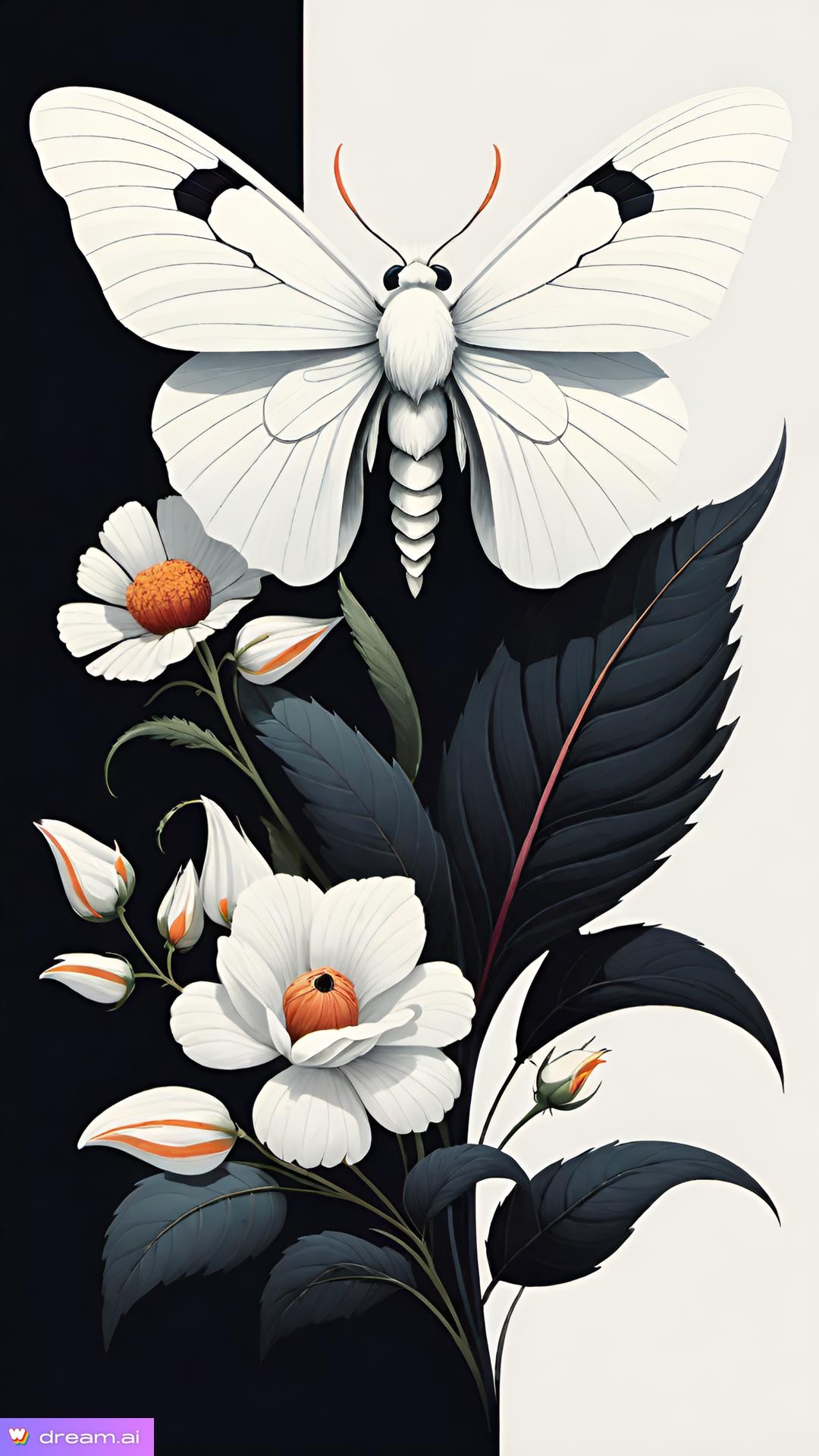 a butterfly and flowers on a black background