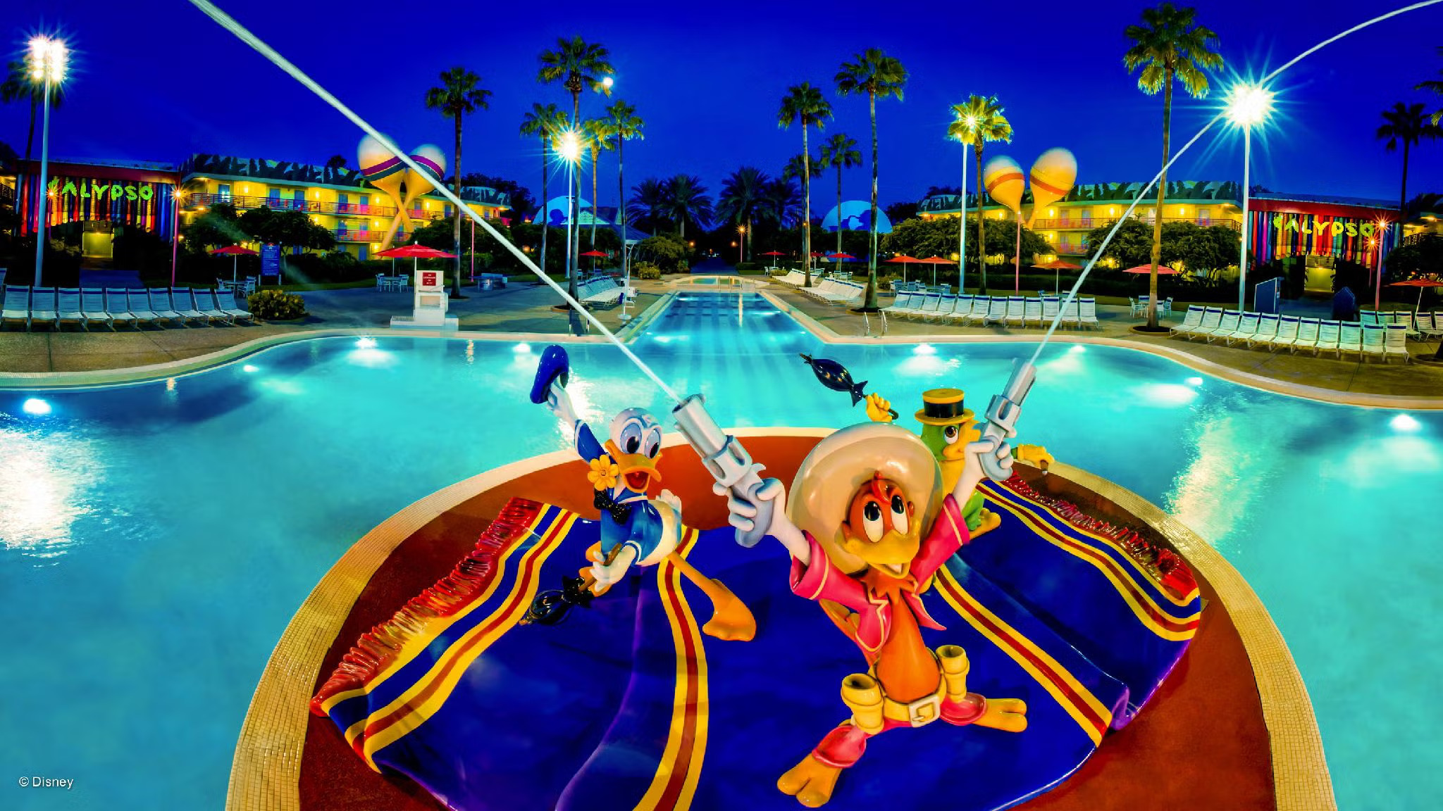 a pool with cartoon characters on it