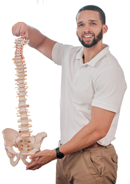 a man holding a skeleton