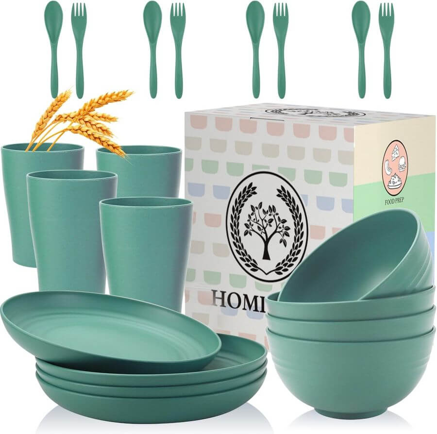a group of green plastic dishes