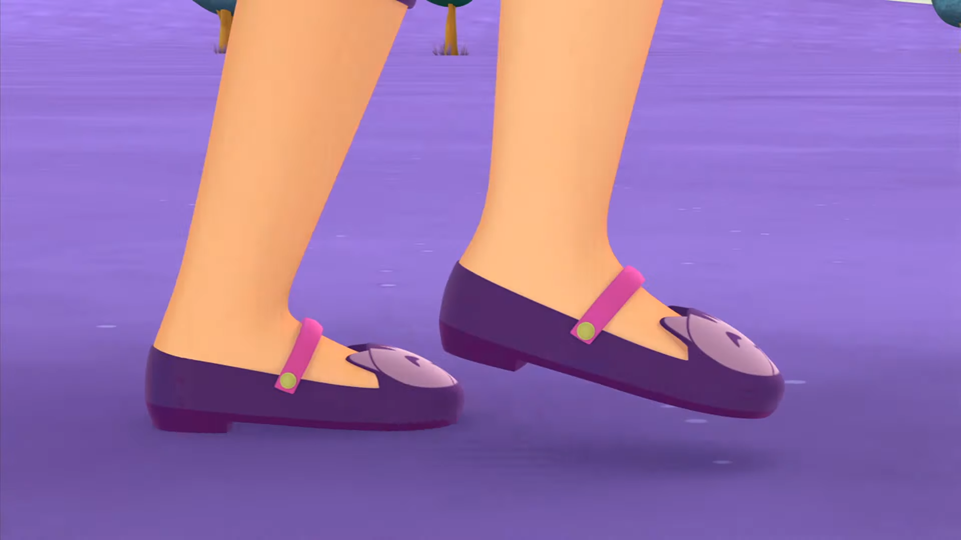cartoon legs and feet wearing purple shoes