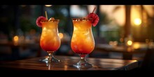 two glasses with orange liquid and straws