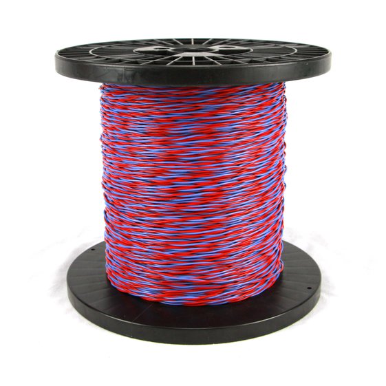 a spool of red and blue wire