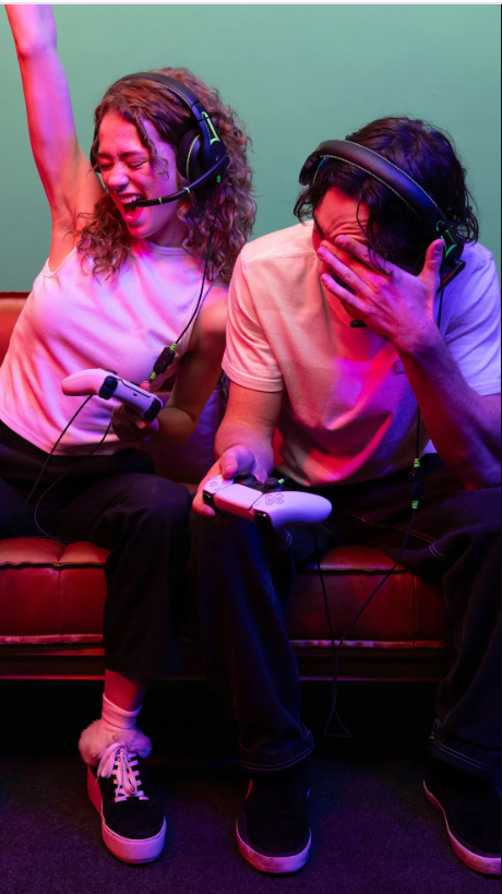 a man and woman playing video games