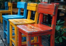 a group of colorful chairs