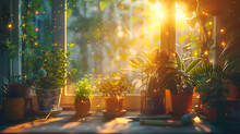 a group of potted plants on a window sill