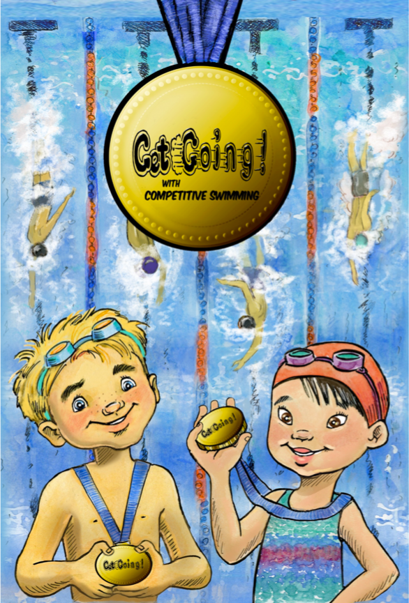 a cartoon of kids in swim gear