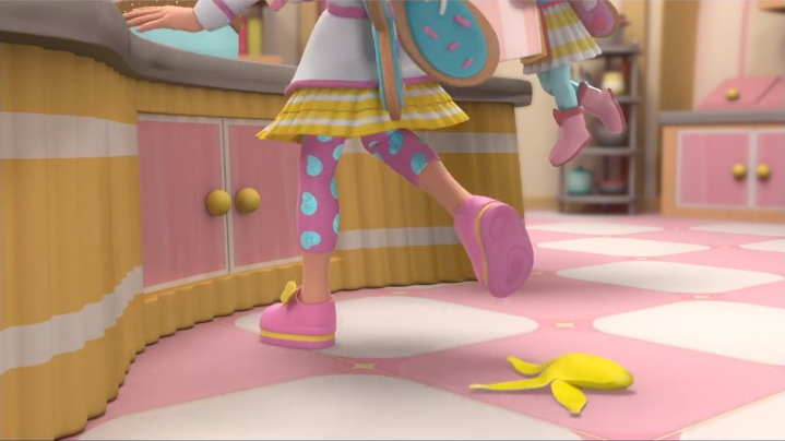 cartoon character legs in a kitchen