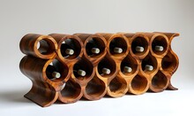 a wooden wine rack with white metal screws