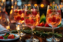 a group of glasses with fruit in them