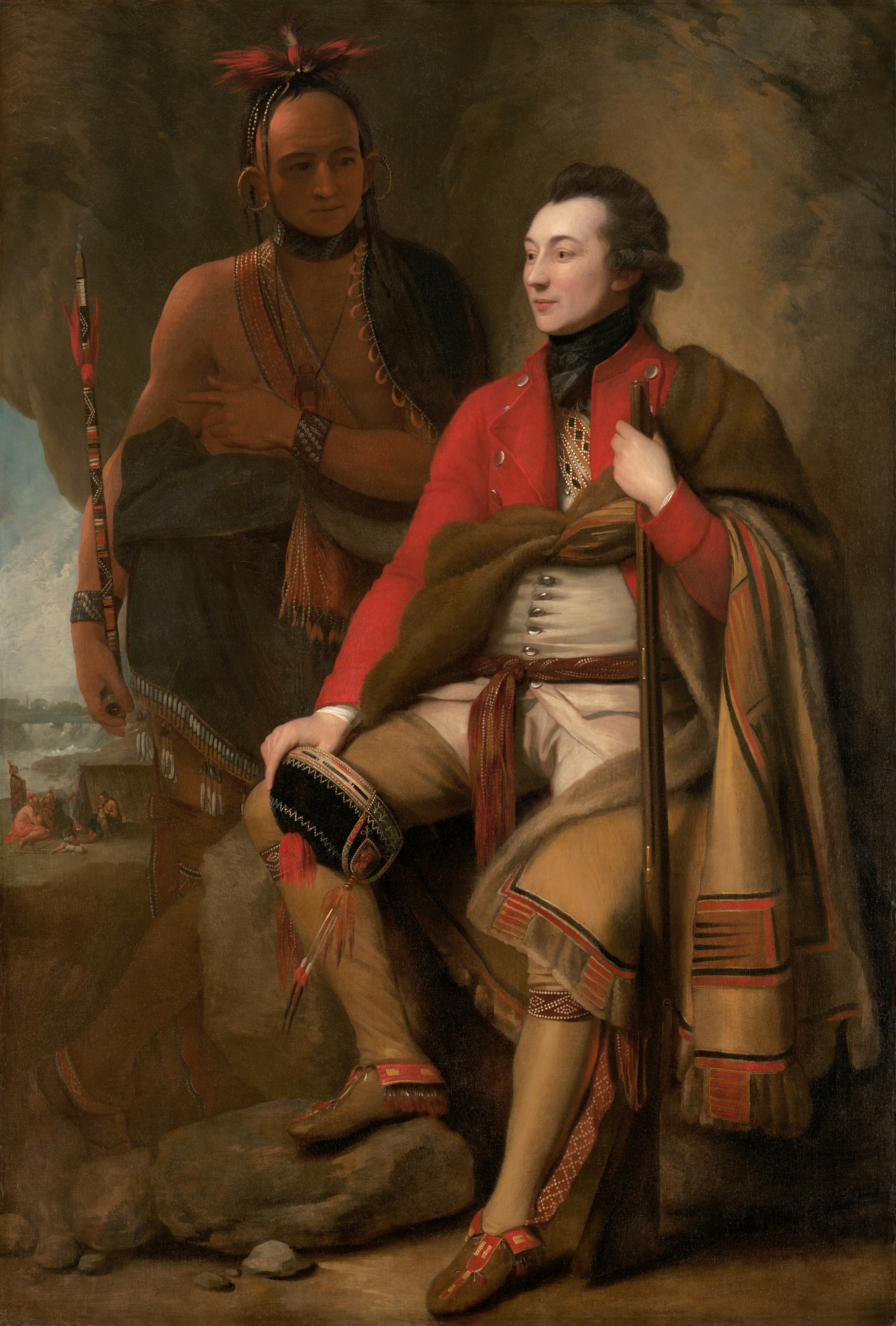 a painting of a man in a red coat