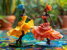 two figures of women dancing