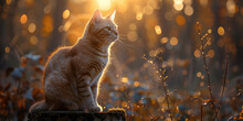 a cat sitting on a rock