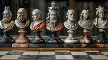 a group of chess pieces on a chessboard