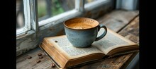 a cup of coffee on a book