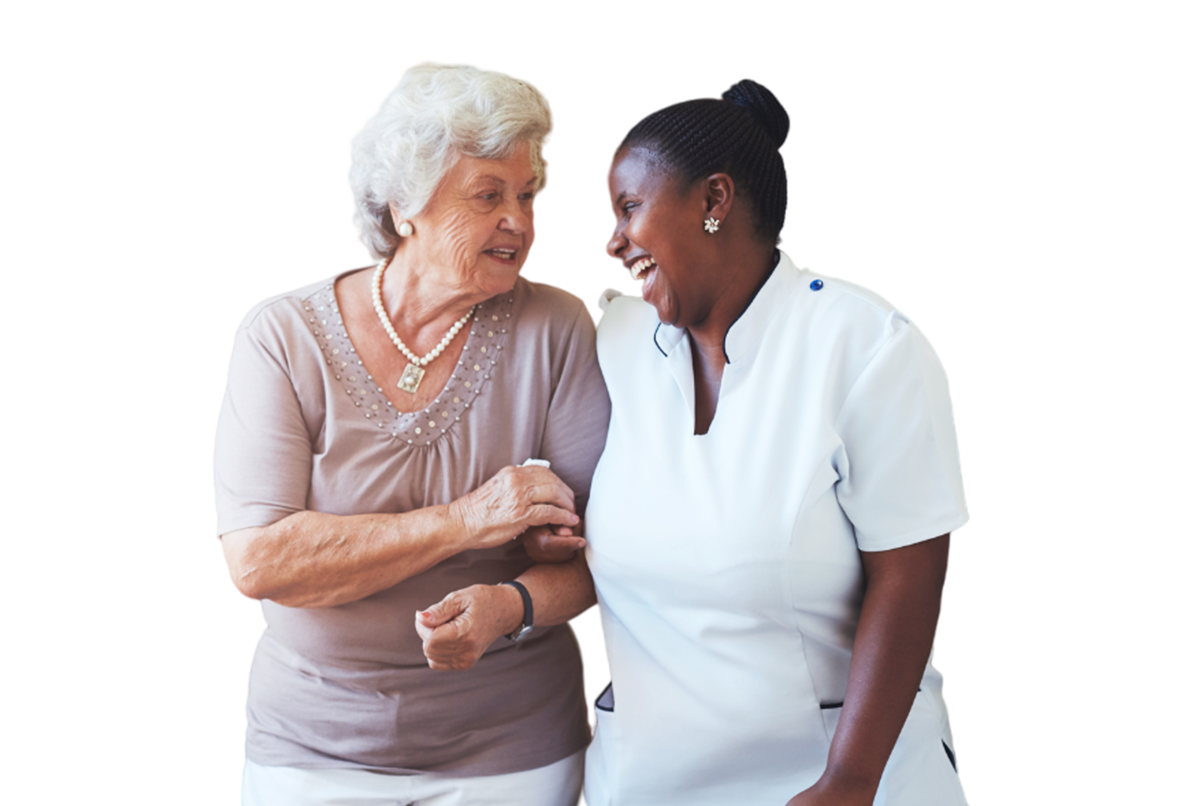 a woman and a nurse laughing