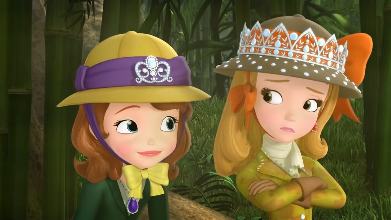 cartoon girls in hats in the woods