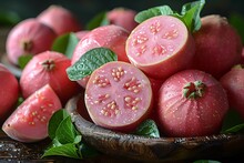 a bowl of pink fruit