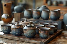 a group of pots on a table