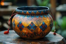 a colorful pot on a table