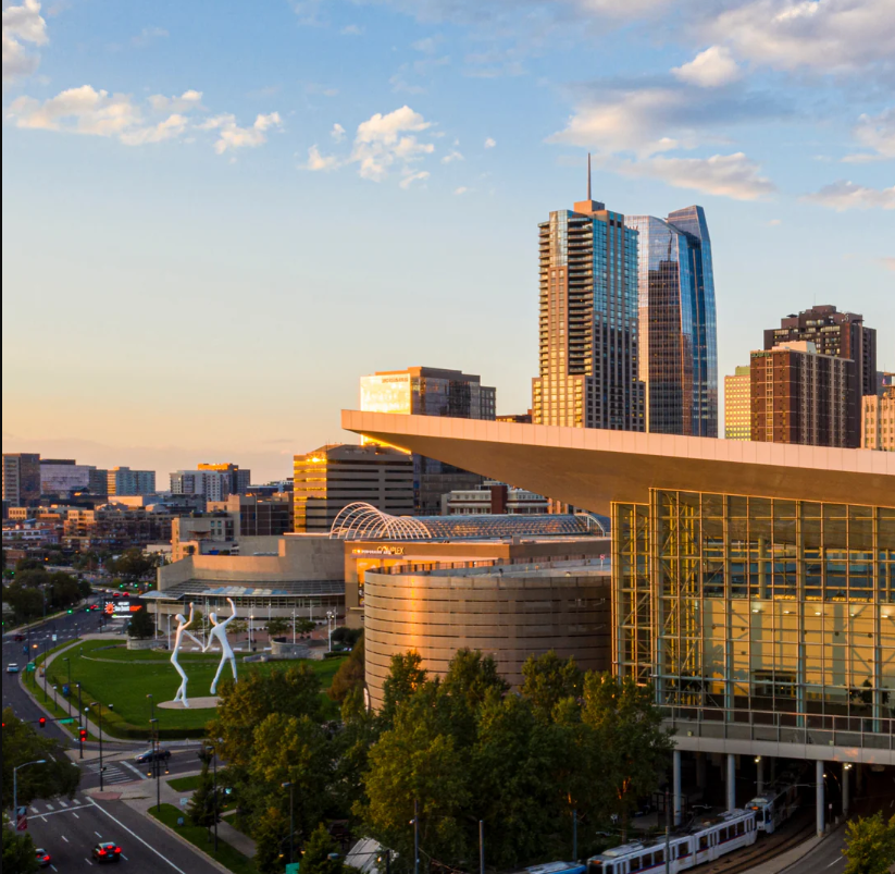 a city with a large building and a large city