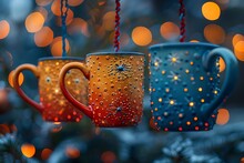 a group of colorful mugs from strings