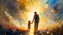 a man and child holding hands