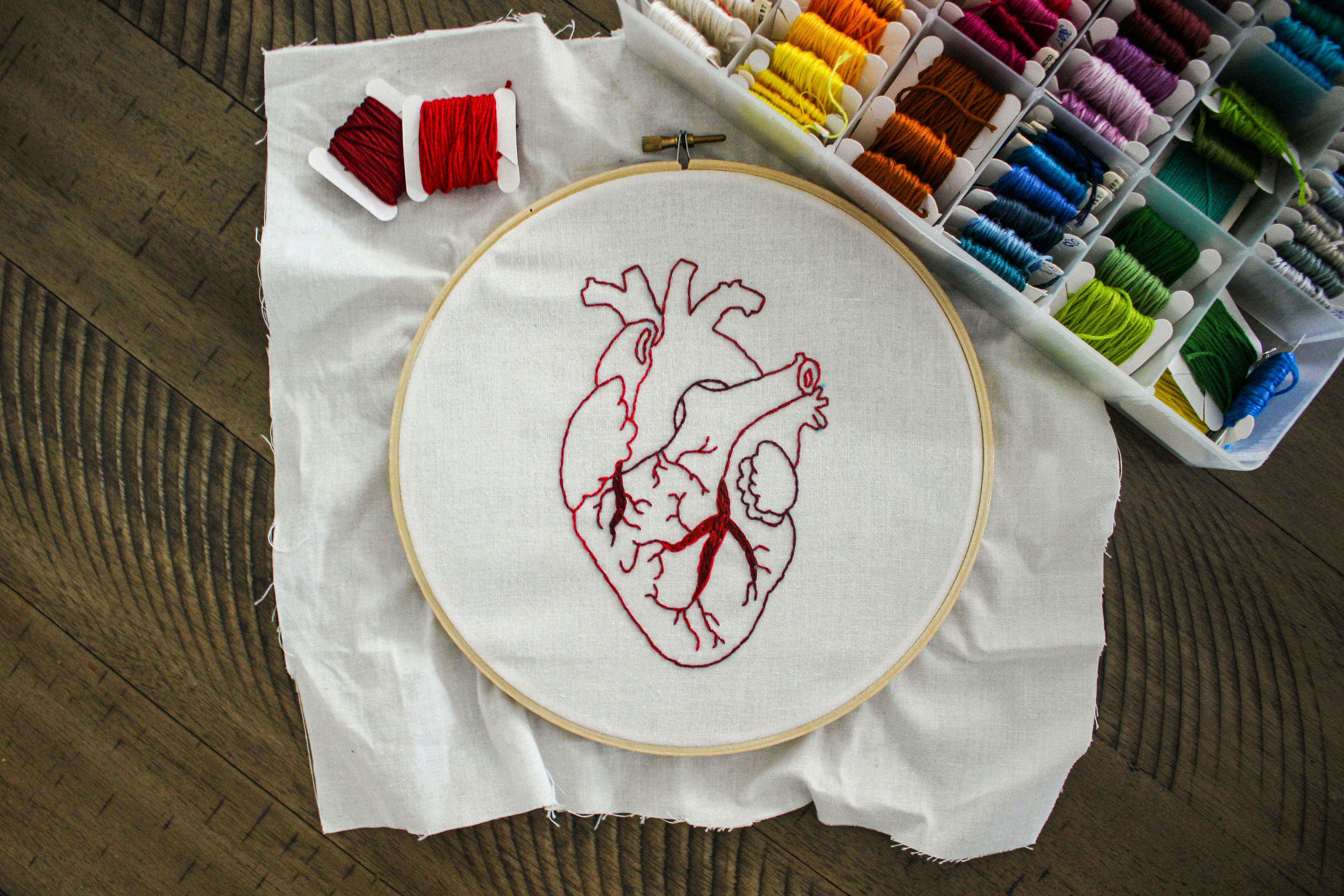a embroidery hoop with a heart on it