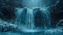 a waterfall with ice and icicles