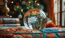 a glass ball on a cushion