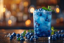 a blue drink with blue berries