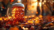 a glass of beer in the leaves