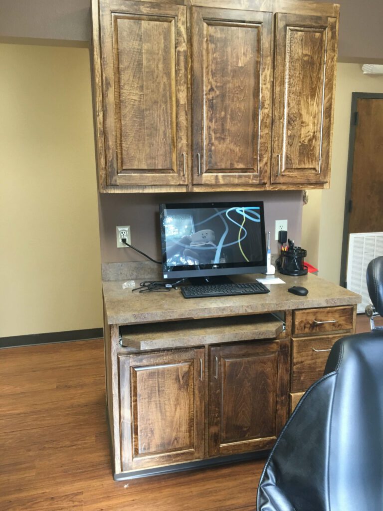 a computer on a counter top