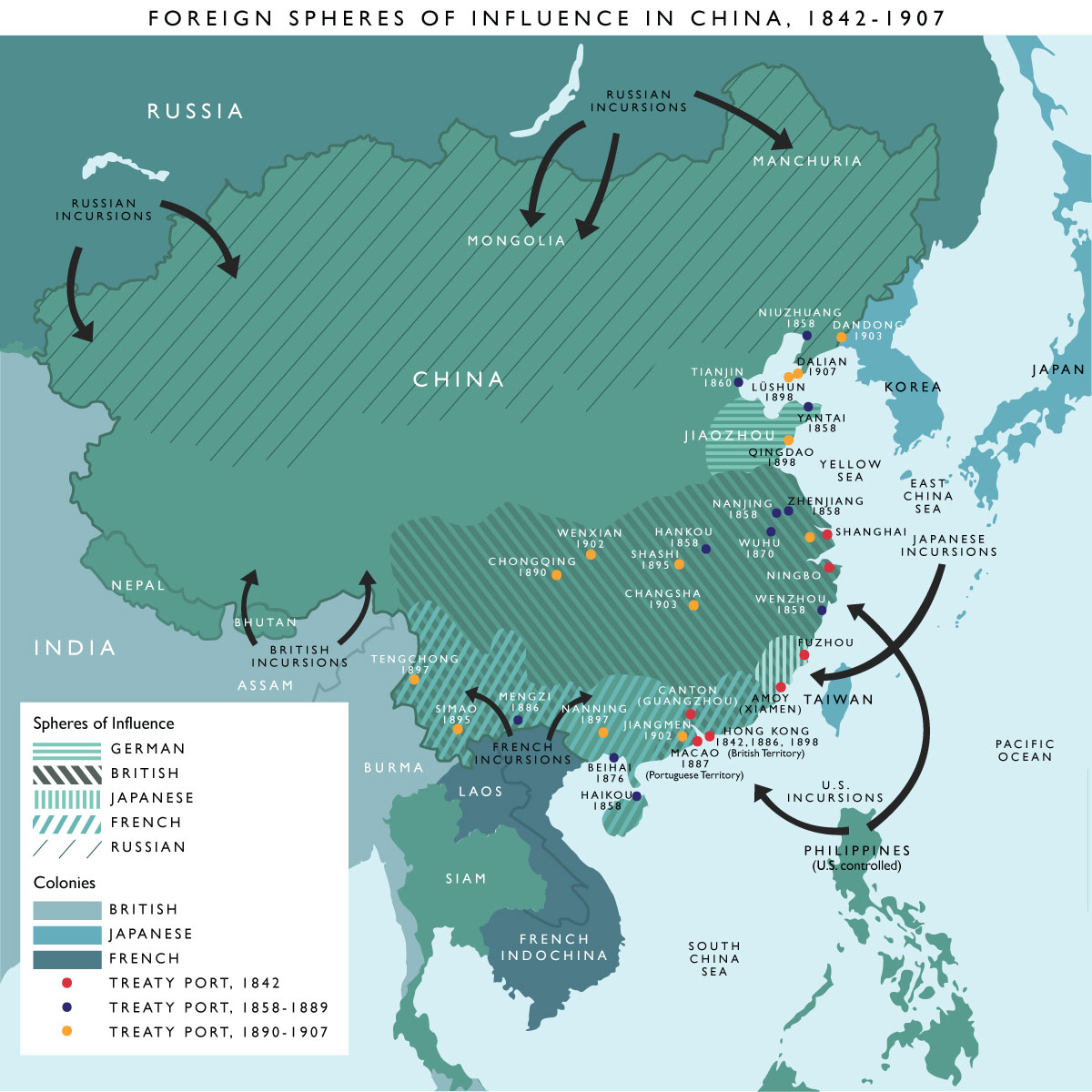 a map of asia with arrows pointing to different countries/regions