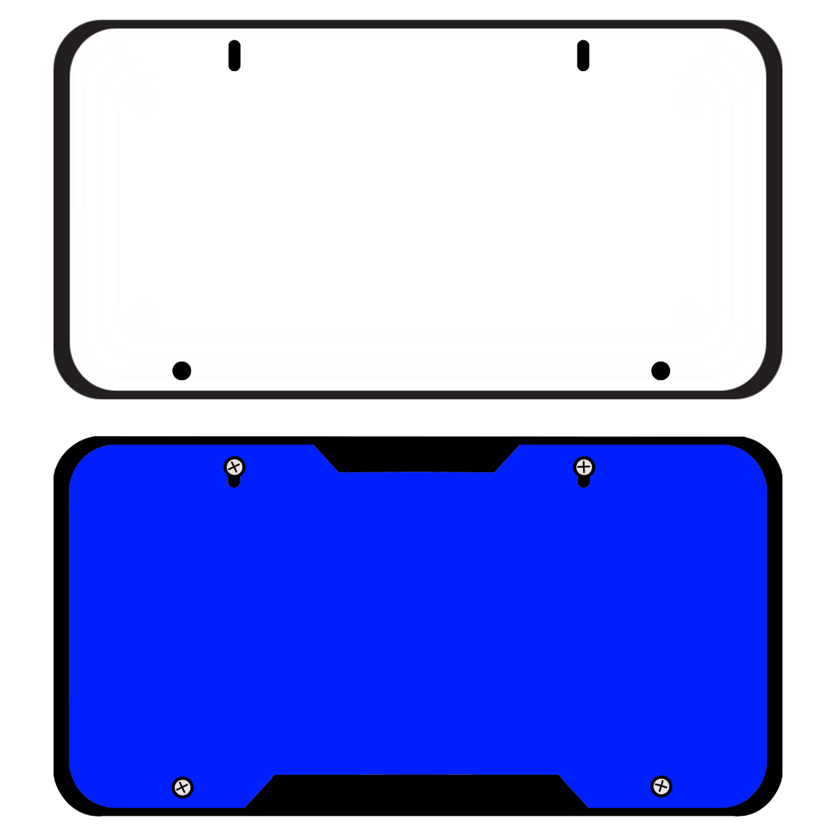 a blue and white rectangular sign