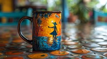 a coffee mug with a painting on it