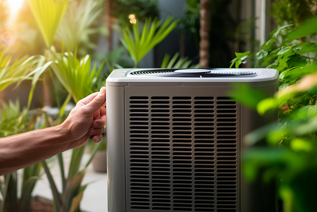 a hand holding a air conditioner