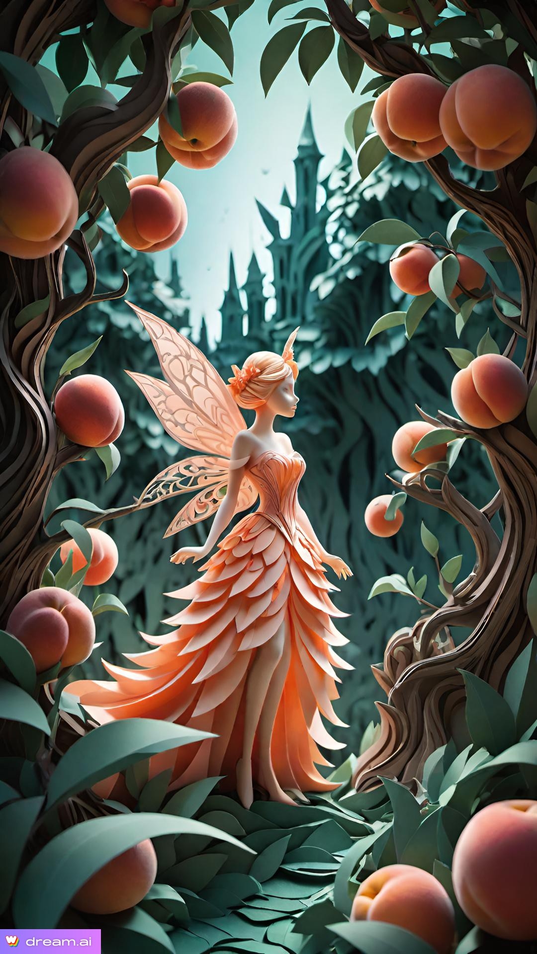 a cartoon of a fairy in a peach dress