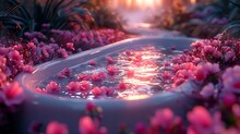 a tub filled with water and flowers